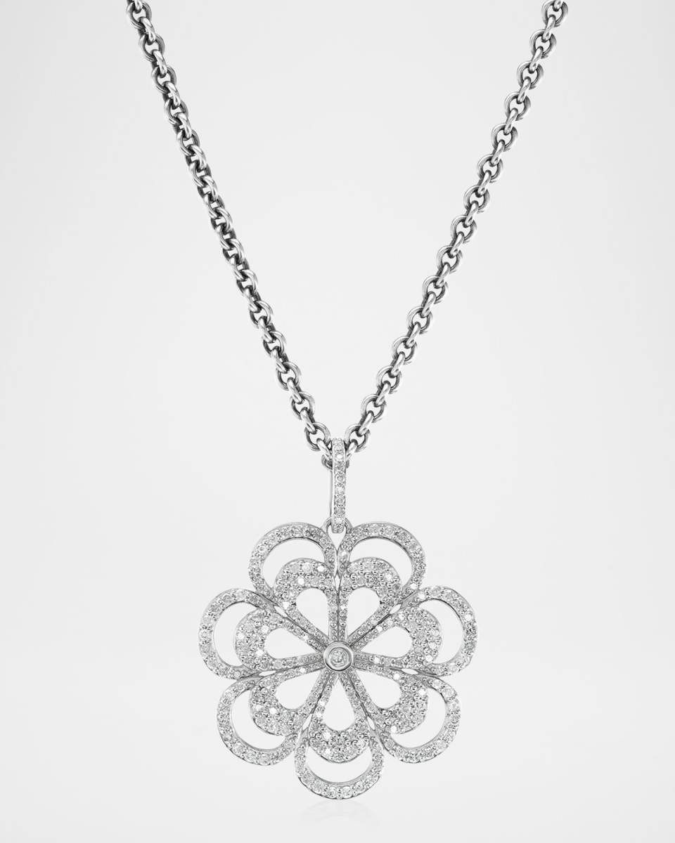 Diamond Daisy Pendant Cable Chain Necklace